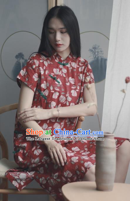 Chinese Traditional National Costume Red Qipao Dress Tang Suit Cheongsam for Women