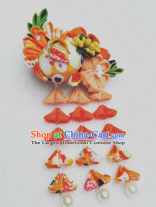 Traditional Japanese Hair Accessories Japan Geisha Kimono Orange Sakura Tassel Hair Claw for Women