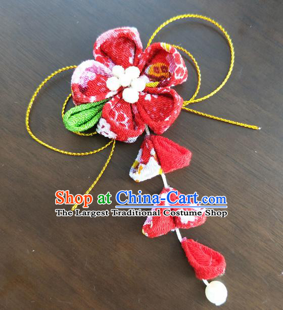 Traditional Japan Geisha Red Sakura Tassel Hair Claw Japanese Kimono Hair Accessories for Women