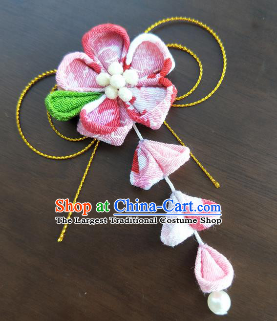 Traditional Japan Geisha Pink Sakura Tassel Hair Claw Japanese Kimono Hair Accessories for Women