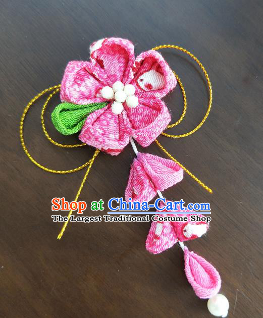 Traditional Japan Geisha Rosy Sakura Tassel Hair Claw Japanese Kimono Hair Accessories for Women