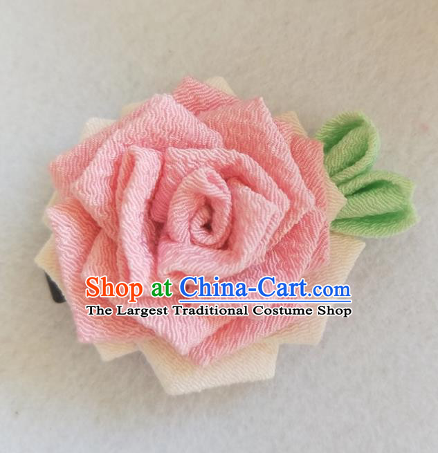 Traditional Japan Geisha Pink Rose Hair Claw Japanese Kimono Hair Accessories for Women