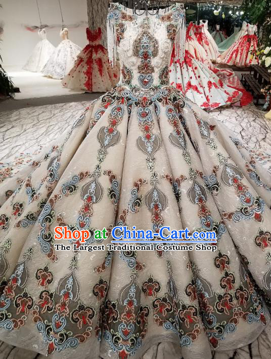 Top Grade Court Handmade Embroidered Full Dress Customize Modern Fancywork Waltz Dance Costume for Women