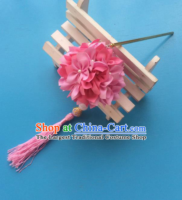 Traditional Japan Pink Hydrangea Tassl Hairpin Japanese Kimono Hair Accessories for Women