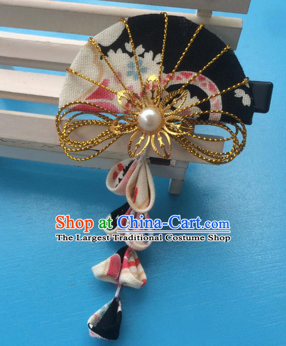 Traditional Japan Black Fan Tassel Hair Claw Japanese Kimono Hair Accessories for Women