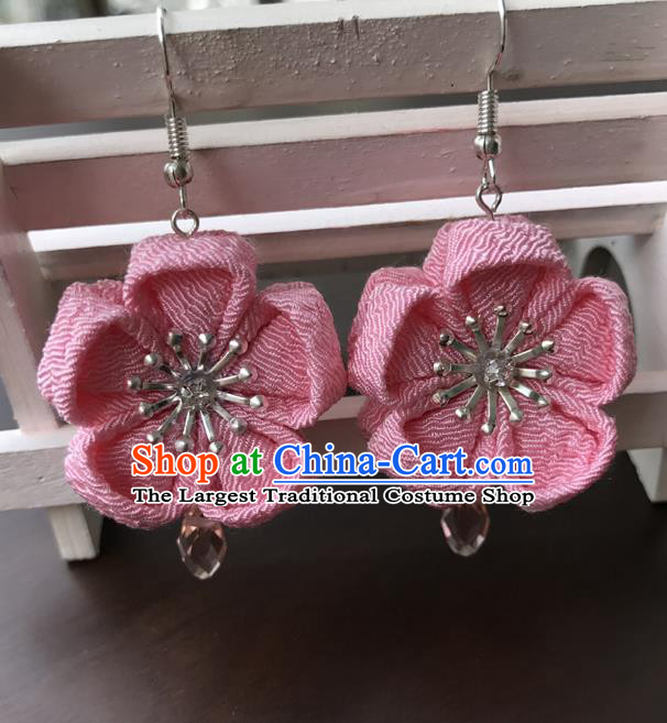 Traditional Japan Pink Sakura Tassel Earrings Japanese Kimono Ear Accessories for Women