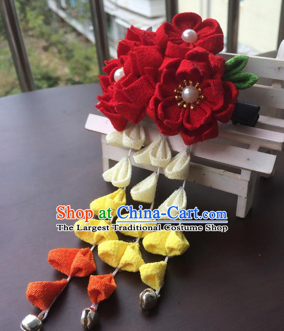 Traditional Japan Red Sakura Tassel Hair Claw Japanese Kimono Hair Accessories for Women