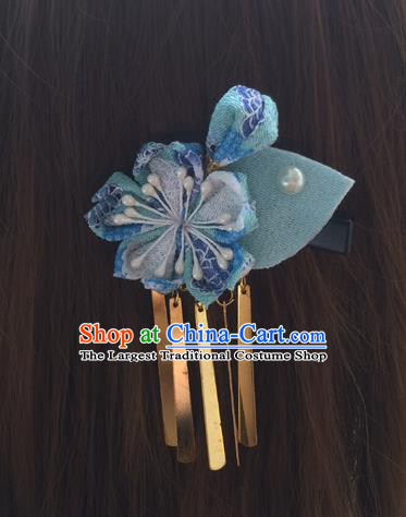 Traditional Japan Blue Sakura Tassel Hair Stick Japanese Kimono Hair Accessories for Women