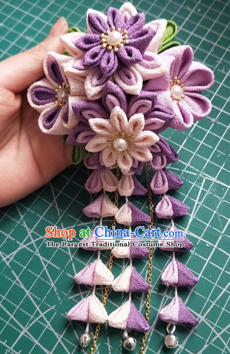 Traditional Japan Purple Sakura Beads Tassel Hair Stick Japanese Kimono Hair Accessories for Women