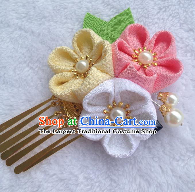 Traditional Japan Silk Sakura Tassel Hair Stick Japanese Kimono Hair Accessories for Women