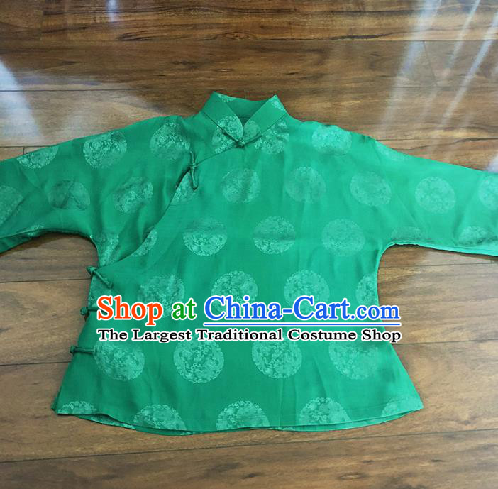 Chinese Traditional Handmade Green Shirt National Costume Upper Outer Garment for Women