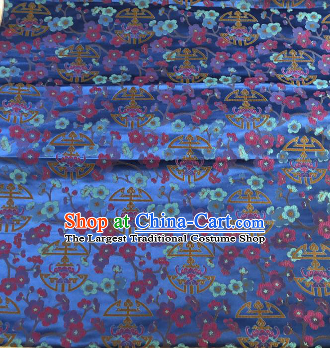 Asian Chinese Traditional Plum Blossom Pattern Design Blue Brocade Fabric Silk Fabric Chinese Fabric Asian Material