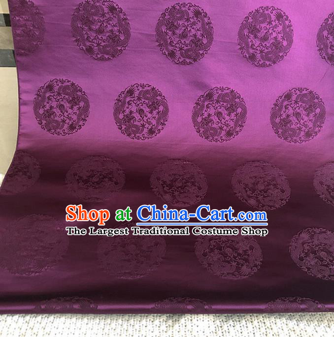 Asian Chinese Traditional Round Dragons Pattern Design Purple Brocade Fabric Silk Fabric Chinese Fabric Asian Material