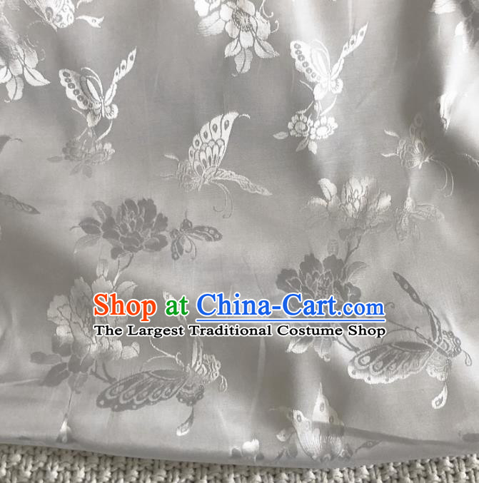 Asian Chinese Traditional Butterfly Peony Pattern Design Grey Brocade Fabric Silk Fabric Chinese Fabric Asian Material