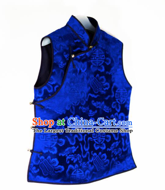 Chinese Traditional Handmade Royalblue Vest National Costume Upper Outer Garment for Women