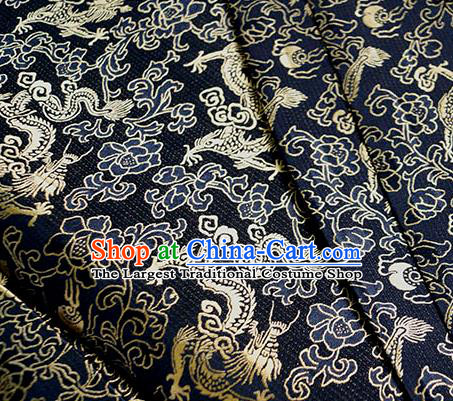 Asian Chinese Traditional Twine Dragon Pattern Design Navy Brocade Fabric Silk Fabric Chinese Fabric Asian Material