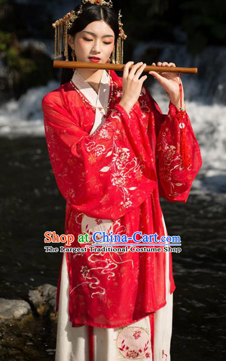 Traditional Chinese Ming Dynasty Wedding Red Hanfu Dress Ancient Princess Historical Costume for Women