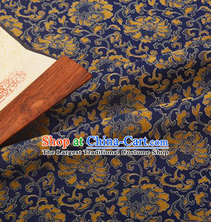 Chinese Traditional Hanfu Silk Fabric Classical Lotus Pattern Design Blue Brocade Tang Suit Fabric Material