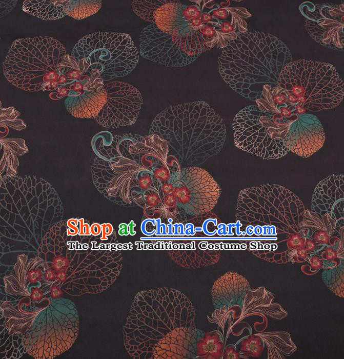 Chinese Traditional Leaf Flowers Pattern Design Black Satin Watered Gauze Brocade Fabric Asian Silk Fabric Material