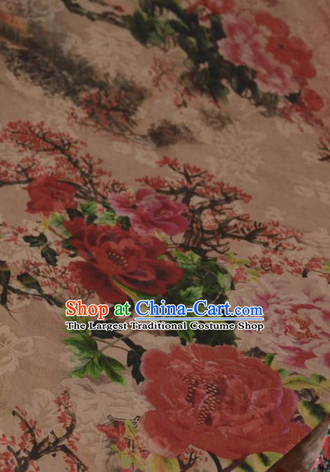 Chinese Traditional Peony Pattern Design Satin Watered Gauze Brocade Fabric Asian Silk Fabric Material