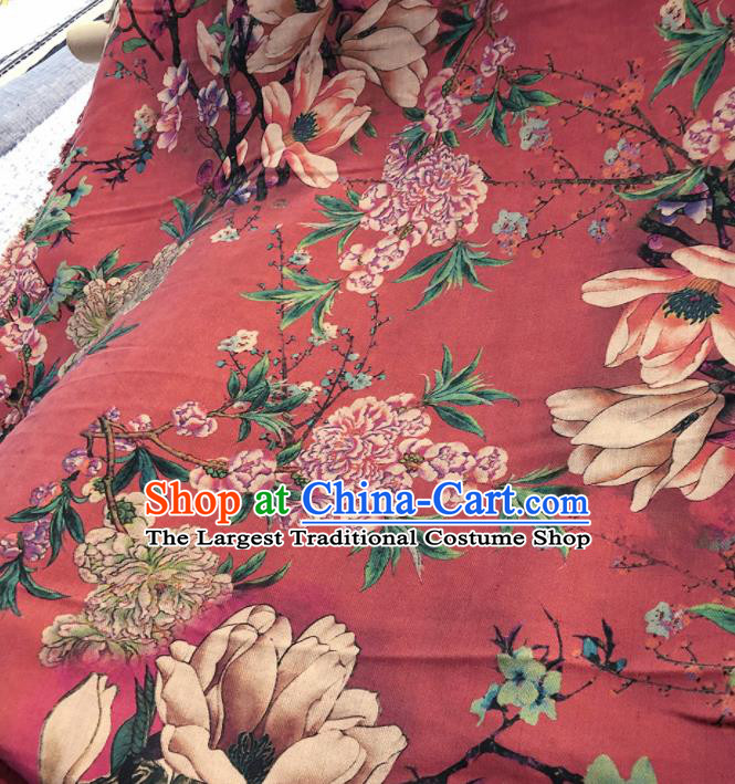 Chinese Traditional Peony Pattern Design Purplish Red Satin Watered Gauze Brocade Fabric Asian Silk Fabric Material