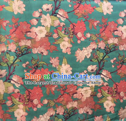 Chinese Traditional Peach Flowers Pattern Design Green Satin Watered Gauze Brocade Fabric Asian Silk Fabric Material