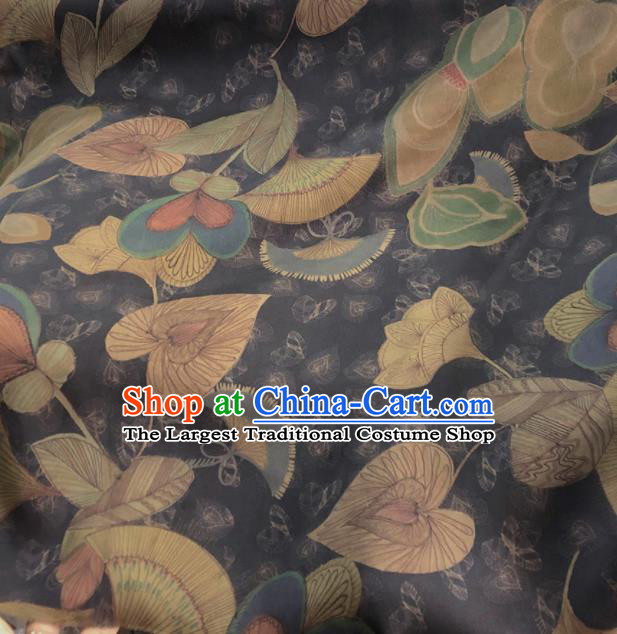 Chinese Traditional Leaf Pattern Design Grey Satin Watered Gauze Brocade Fabric Asian Silk Fabric Material