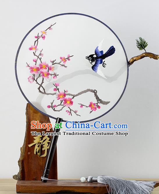 Chinese Traditional Hanfu Embroidered Wintersweet Palace Fans Ancient Princess Dance Silk Round Fan for Women