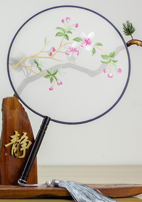 Chinese Traditional Hanfu Embroidered Begonia Palace Fans Ancient Princess Dance Silk Round Fan for Women