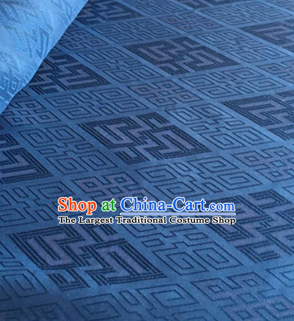 Chinese Traditional Rhombus Pattern Design Blue Brocade Fabric Asian Silk Fabric Chinese Fabric Material