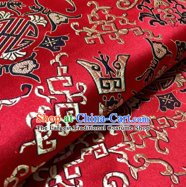 Chinese Traditional Chimes Pattern Design Red Brocade Fabric Asian Silk Fabric Chinese Fabric Material