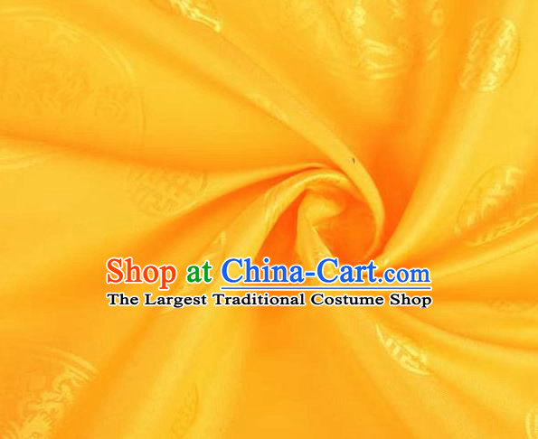 Chinese Classical Round Dragon Pattern Design Golden Brocade Traditional Hanfu Silk Fabric Tang Suit Fabric Material