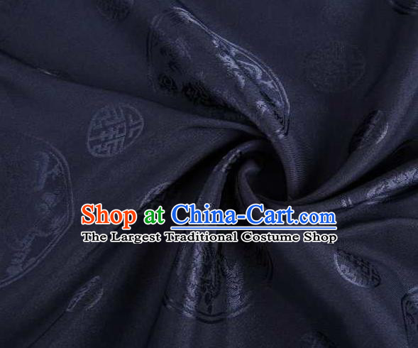 Chinese Classical Round Dragon Pattern Design Navy Brocade Traditional Hanfu Silk Fabric Tang Suit Fabric Material