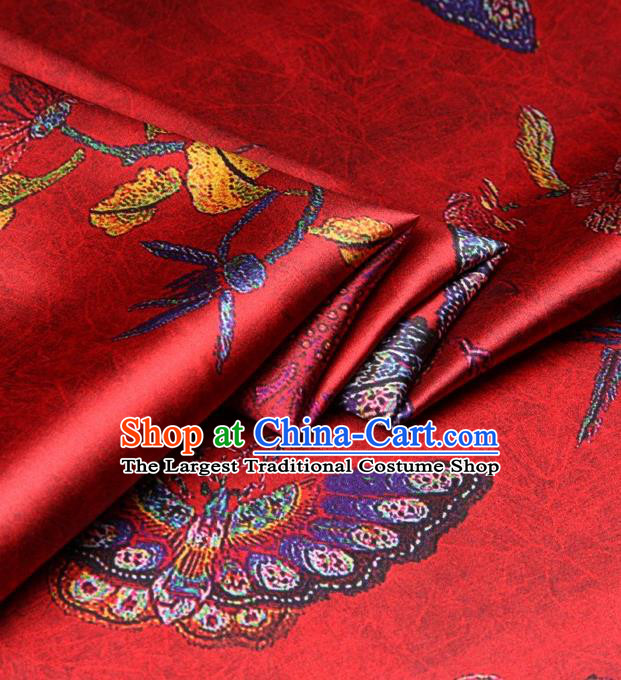 Chinese Traditional Butterfly Pattern Design Red Satin Watered Gauze Brocade Fabric Asian Silk Fabric Material