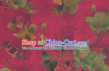 Chinese Traditional Flower Bird Pattern Design Rosy Satin Watered Gauze Brocade Fabric Asian Silk Fabric Material