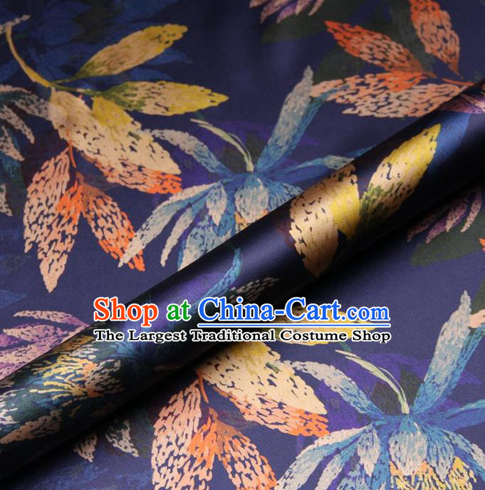 Chinese Traditional Leaf Pattern Design Purple Satin Watered Gauze Brocade Fabric Asian Silk Fabric Material