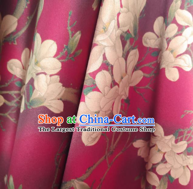 Chinese Traditional Magnolia Pattern Design Rosy Satin Watered Gauze Brocade Fabric Asian Silk Fabric Material