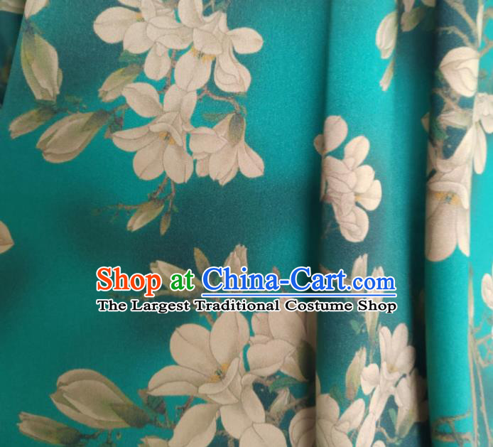 Chinese Traditional Magnolia Pattern Design Green Satin Watered Gauze Brocade Fabric Asian Silk Fabric Material