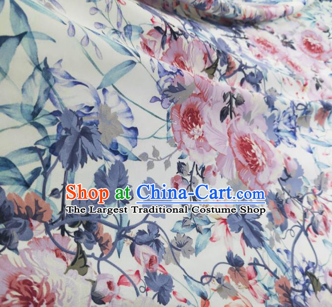 Chinese Traditional Peony Pattern Design White Satin Watered Gauze Brocade Fabric Asian Silk Fabric Material