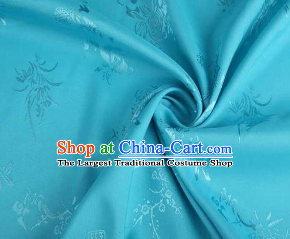 Chinese Classical Bamboo Chrysanthemum Pattern Design Blue Brocade Traditional Hanfu Silk Fabric Tang Suit Fabric Material