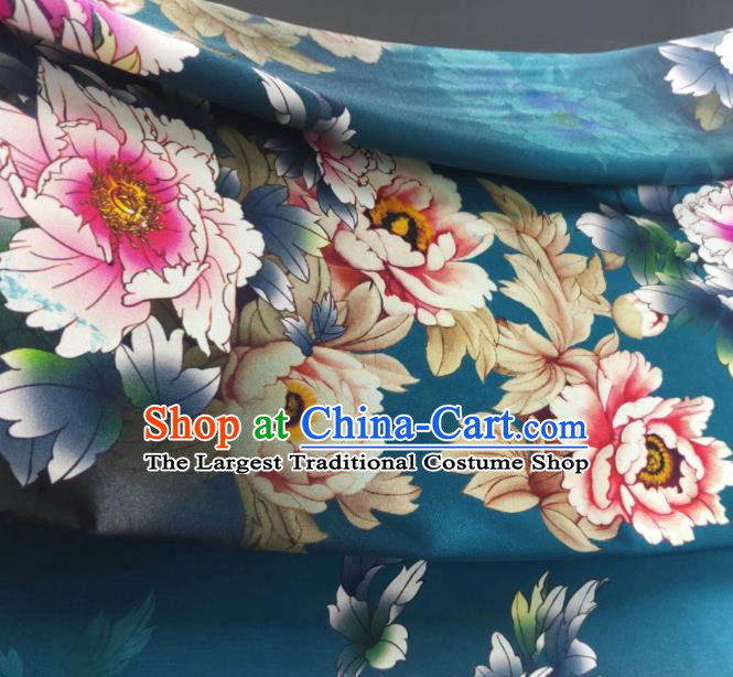 Chinese Traditional Peony Pattern Design Green Satin Watered Gauze Brocade Fabric Asian Silk Fabric Material