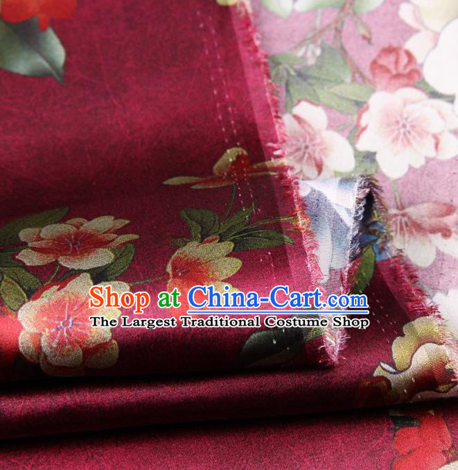 Chinese Traditional Peony Flowers Pattern Design Rosy Satin Watered Gauze Brocade Fabric Asian Silk Fabric Material