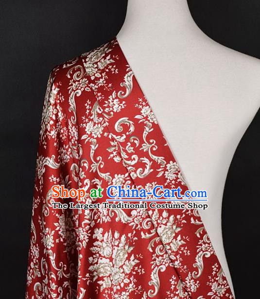 Chinese Traditional Dandelion Pattern Design Red Satin Watered Gauze Brocade Fabric Asian Silk Fabric Material