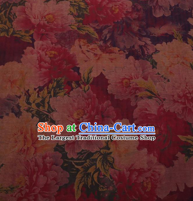 Traditional Chinese Satin Classical Peony Pattern Design Red Watered Gauze Brocade Fabric Asian Silk Fabric Material
