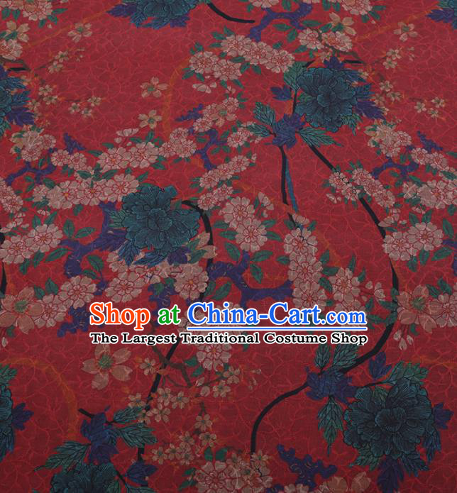 Traditional Chinese Satin Classical Peach Blossom Pattern Design Watermelon Red Watered Gauze Brocade Fabric Asian Silk Fabric Material