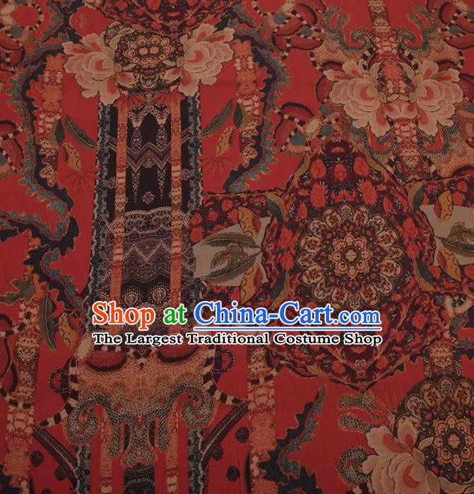 Traditional Chinese Satin Classical Pattern Design Red Watered Gauze Brocade Fabric Asian Silk Fabric Material