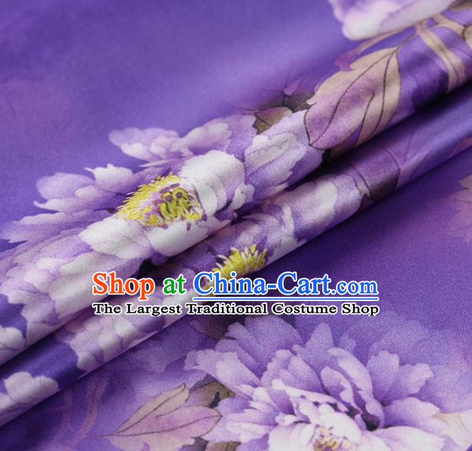 Traditional Chinese Satin Classical Peony Pattern Design Purple Watered Gauze Brocade Fabric Asian Silk Fabric Material