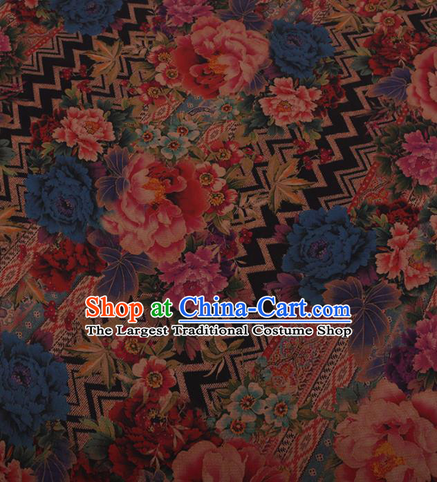 Traditional Chinese Satin Classical Peony Pattern Design Watered Gauze Brocade Fabric Asian Silk Fabric Material