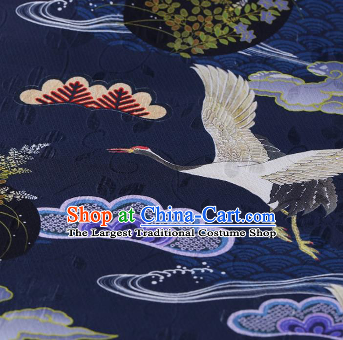 Traditional Chinese Satin Classical Cranes Pattern Design Navy Watered Gauze Brocade Fabric Asian Silk Fabric Material