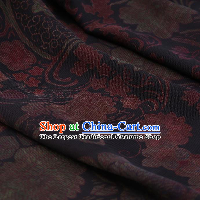 Traditional Chinese Classical Peony Pattern Design Navy Satin Watered Gauze Brocade Fabric Asian Silk Fabric Material